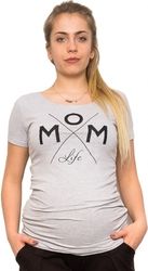Těhotenské tričko krátký rukáv - MOM LIFE šedé - BeMaaMaa     velikost M (38) - obrázek 1