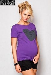 Těhotenské triko/Halenka krátký rukáv - SRDCE fialové - BeMaamaa - obrázek 1