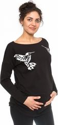 Těhotenská mikina/tričko - KOLIBRI černá - BeMaaMaa     velikost XS (32-34) - obrázek 1