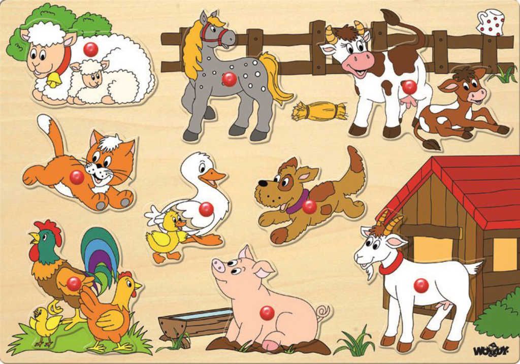 WOODY DŘEVO Baby puzzle vkládací zvířata 9 dílků s úchyty na desce - obrázek 1