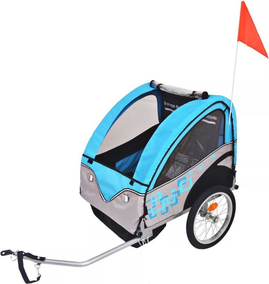 Vozík za kolo pro děti, šedo-modrý, 30 kg - obrázek 1