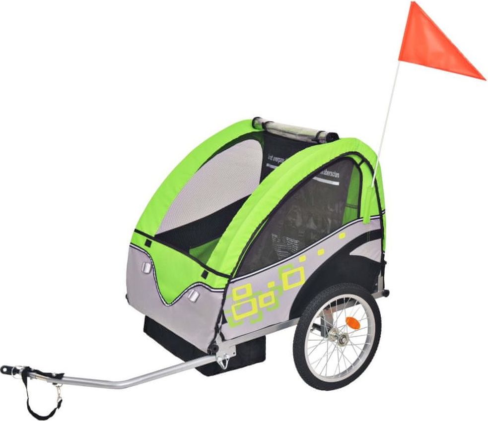 Vozík za kolo pro děti šedo-zelený 30 kg - obrázek 1