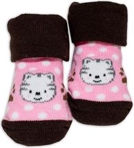 Ponožky kojenecké bavlna - KOČIČKA růžovo-hnědé - 0-6měs. - obrázek 1