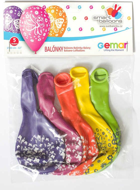 GEMAR Balónek nafukovací 30cm potisk MOTÝL set 5ks různé barvy v sáčku - obrázek 2