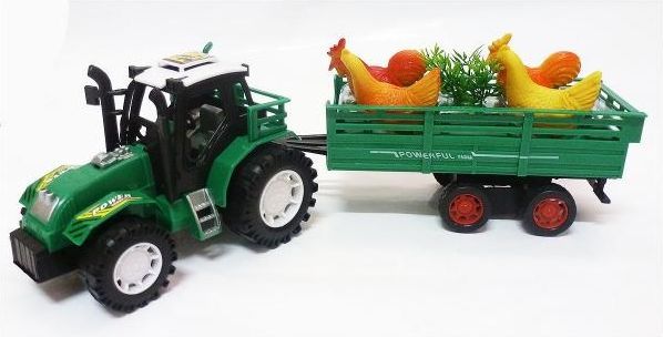 Traktor s vlečkou a drůbeží - zelená - obrázek 1
