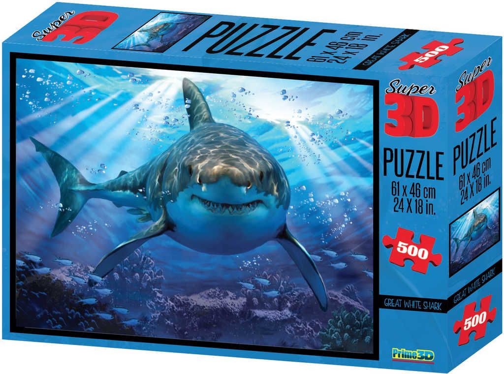 PUZZLE 3D Skládačka foto Žralok 61x46cm set 500 dílků v krabici - obrázek 1