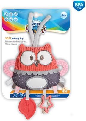 Canpol babies Plyšová edukační zavazovací hračka Pastel friends červená sova - obrázek 2