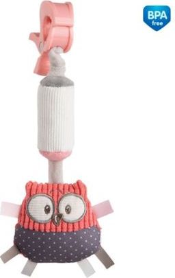 Canpol babies Plyšová hračka se zvonečkem a klipem Pastel friends červená sova - obrázek 1
