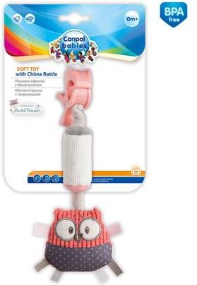 Canpol babies Plyšová hračka se zvonečkem a klipem Pastel friends červená sova - obrázek 2
