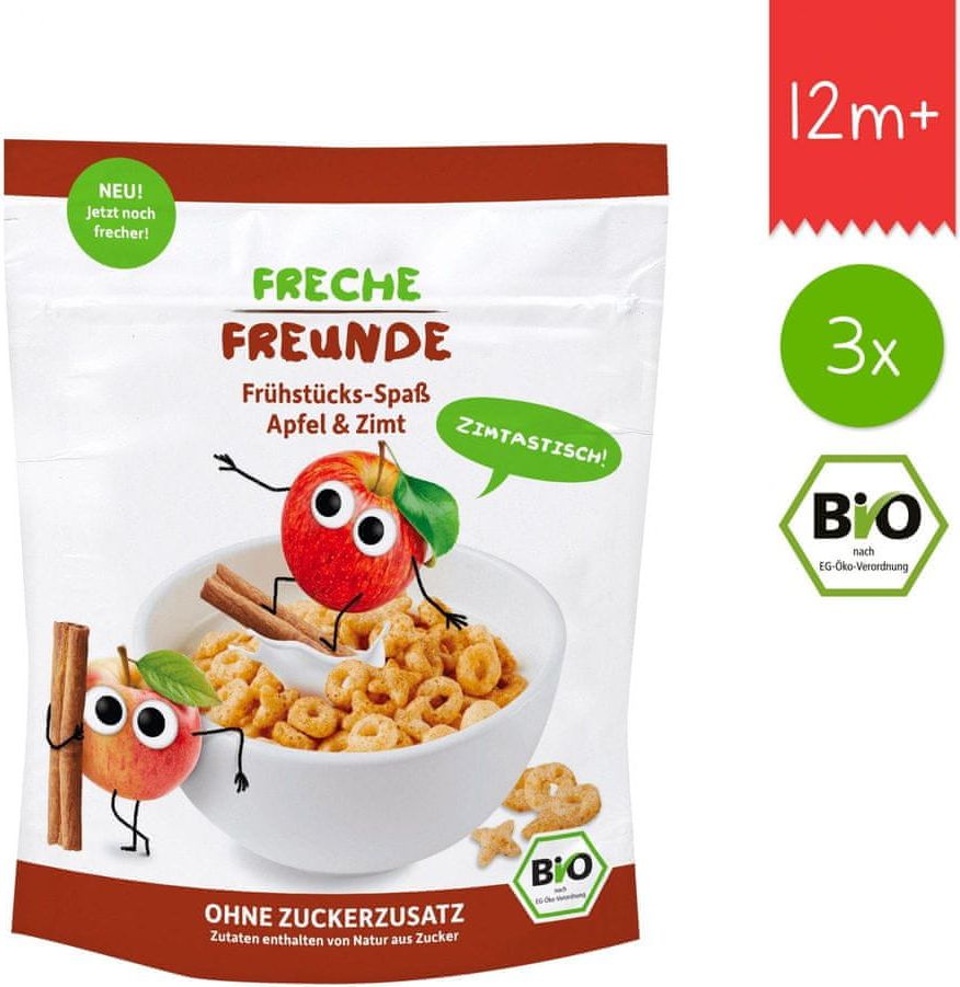 Freche Freunde BIO Cereálie - křupavé piškvorky - Jablko a skořice (3x125g) - obrázek 1