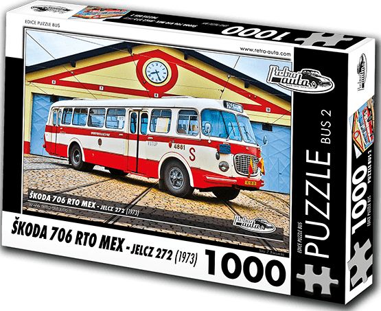RETRO-AUTA© Puzzle BUS 2 - ŠKODA 706 RTO MEX - Jelcz 272 (1973) 1000 dílků - obrázek 1
