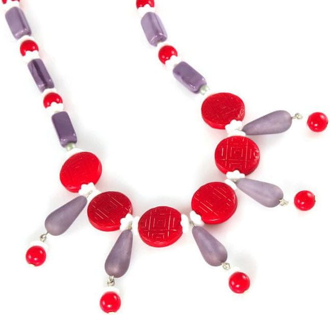 Kraftika Náhrdelník z korálků, červené, fialové a bílé korálky - obrázek 1