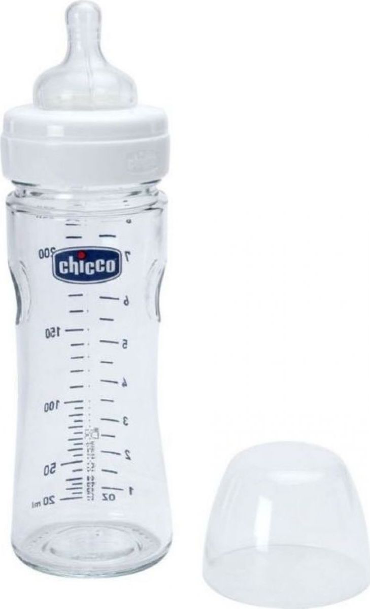 Chicco láhev sklo silikon.dudlík bílá 240ml - obrázek 1