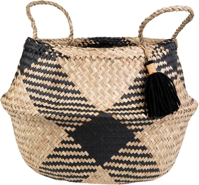 Sass & Belle Úložný košík z mořské trávy s černým vzorem Black Tribal 35cm - obrázek 1