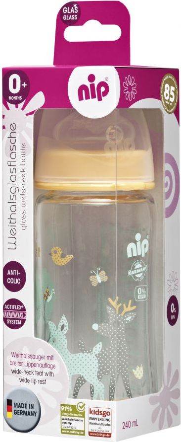Skleněná lahev široká 240 ml PP NIP Silikon M - obrázek 1