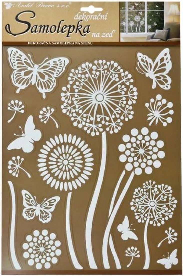 Anděl 10190 Samolepky na zeď bílé květiny s glitry, 35 x 27,5 cm - obrázek 1