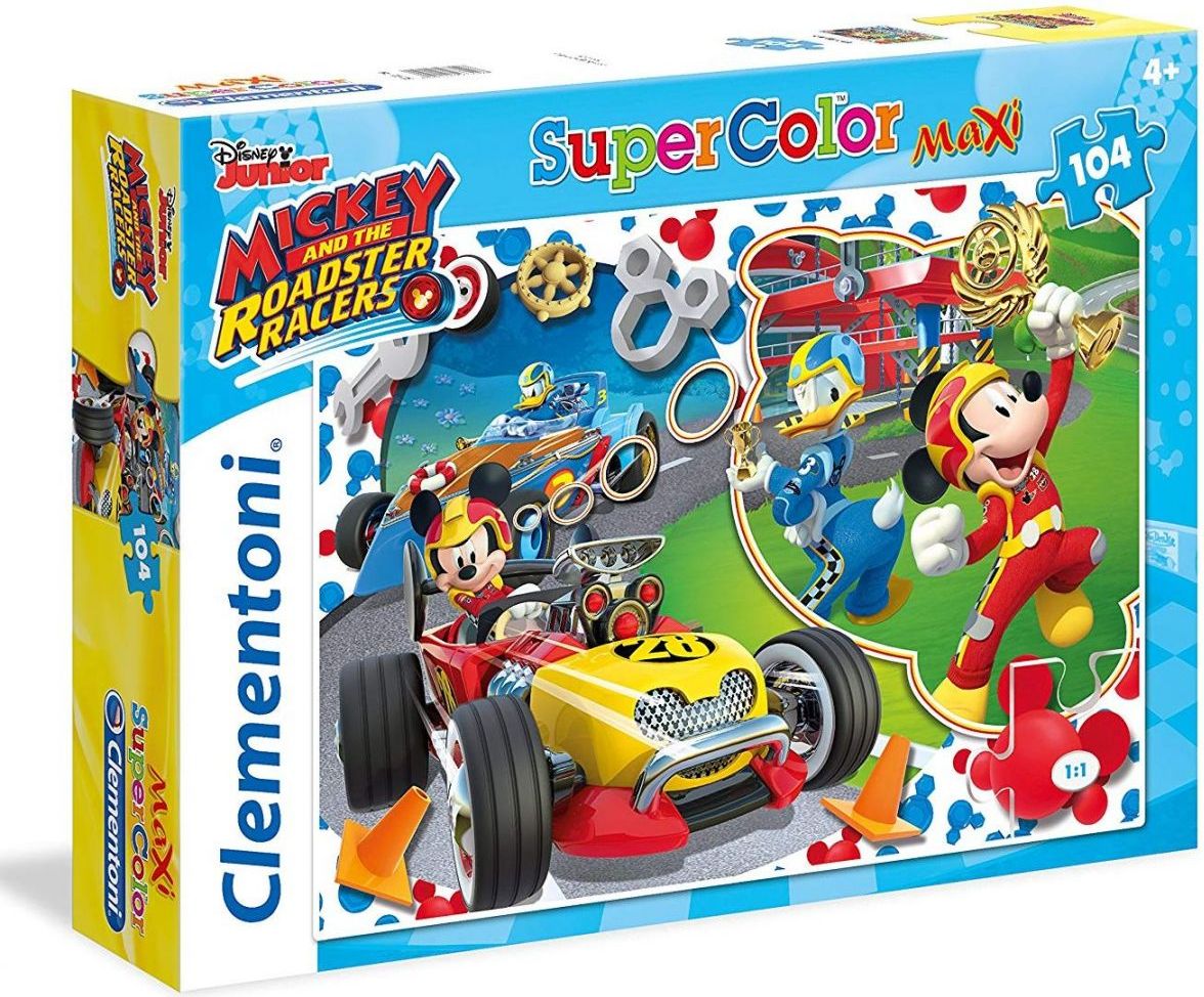 CLEMENTONI Puzzle Mickey Mouse: Na závodním okruhu MAXI 104 dílků - obrázek 1