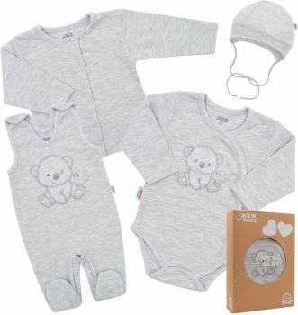 Carero Kojenecká soupravička do porodnice New Baby Sweet Bear šedá - obrázek 1