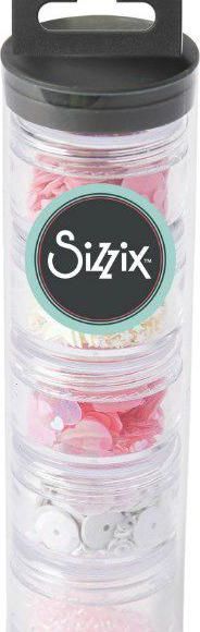 Sizzix Dekorační flitry a korálky bílé a růžové, - obrázek 1