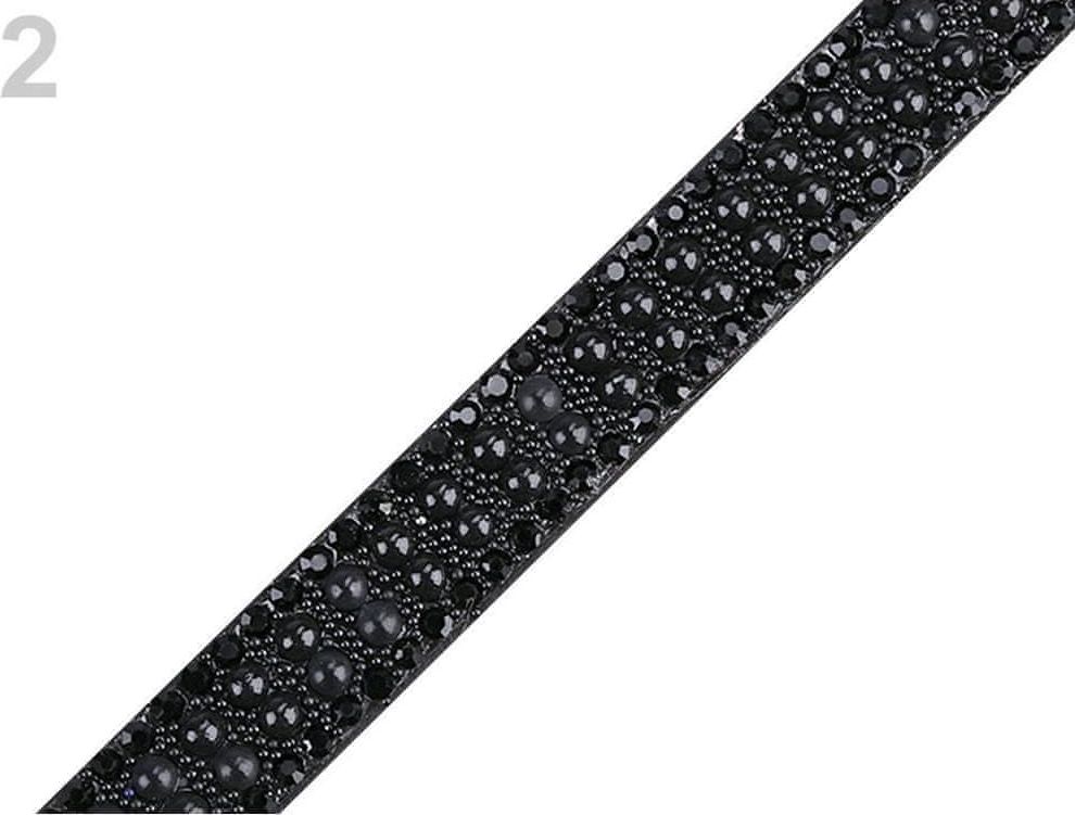 Kraftika 9m černá prýmek s perlami a skleněnými broušenými kamínky - obrázek 1