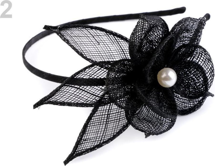 Kraftika 1ks černá fascinátor čelenka s květem a perlou - obrázek 1