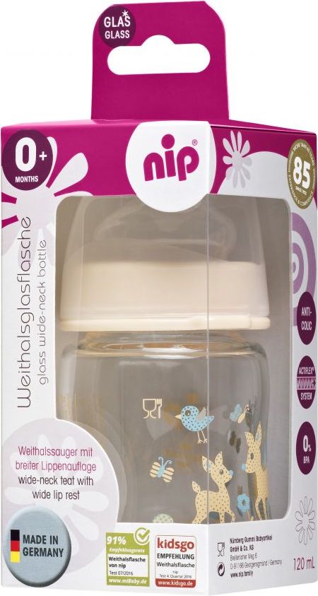 Skleněná lahev široká 120 ml PP NIP Silikon M - obrázek 1
