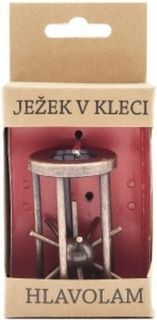 Hlavolam ježek v kleci kovový hnědý 4,5x7,5cm v krabičce 7,5x16x5cm - obrázek 2