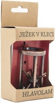 Hlavolam ježek v kleci kovový hnědý 4,5x7,5cm v krabičce 7,5x16x5cm - obrázek 3