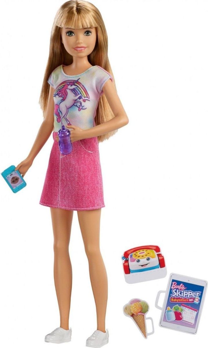 Mattel Barbie Chůva blondýnka v růžových šatech s jednorožcem - obrázek 1