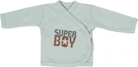 Mamatti Novozenecká bavlněná košilka zapínání bokem, Super Boy - mátová, Velikost koj. oblečení 50 (0-1m) - obrázek 1