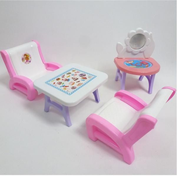 Konferenční stolek s křesly pro panenky - bílá - obrázek 1