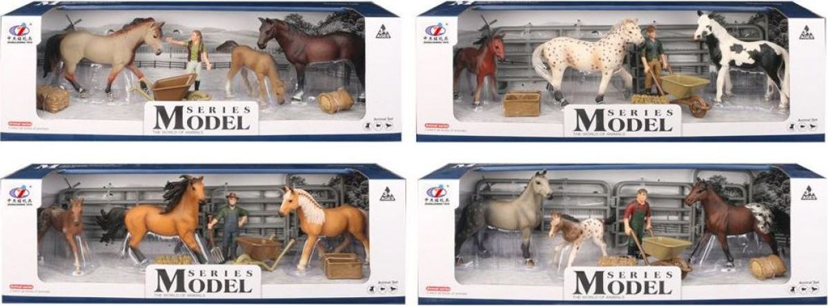 Sada Model Svět zvířat 2 koně, hříbě a figurka - obrázek 1