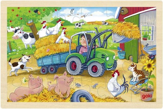 Puzzle na desce - Traktor na farmě, 24ks (Goki) - obrázek 1
