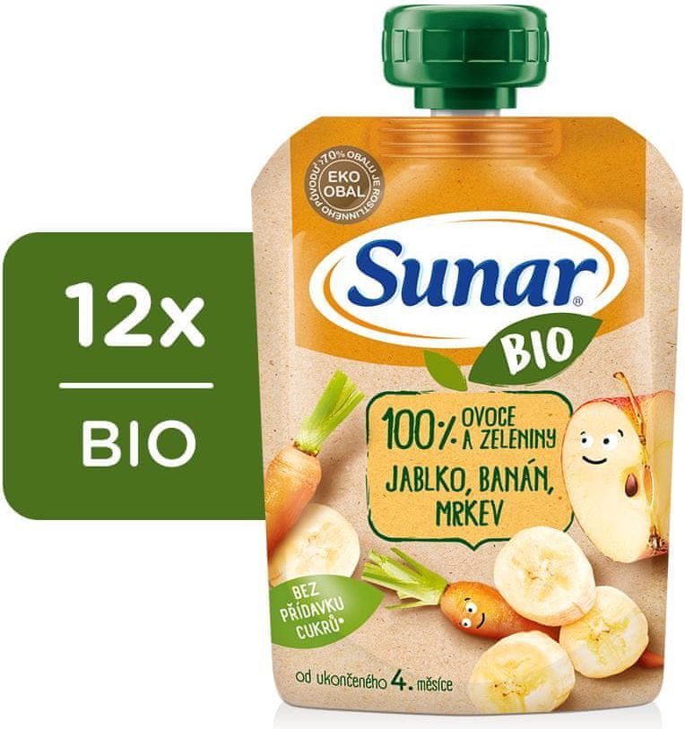 Sunar BIO kapsička Jablko, banán, mrkev 12x 100 g - obrázek 1
