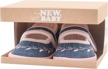 Capáčky kojenecké/Botičky nechodící - JEANS s růžovou - 6-12měs. - obrázek 3