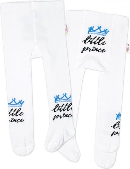 Baby Nellys Baby Nellys Dětské punčocháče bavlněné, Little Prince - bílé s modrou korunkou, vel. 80/86 - obrázek 1