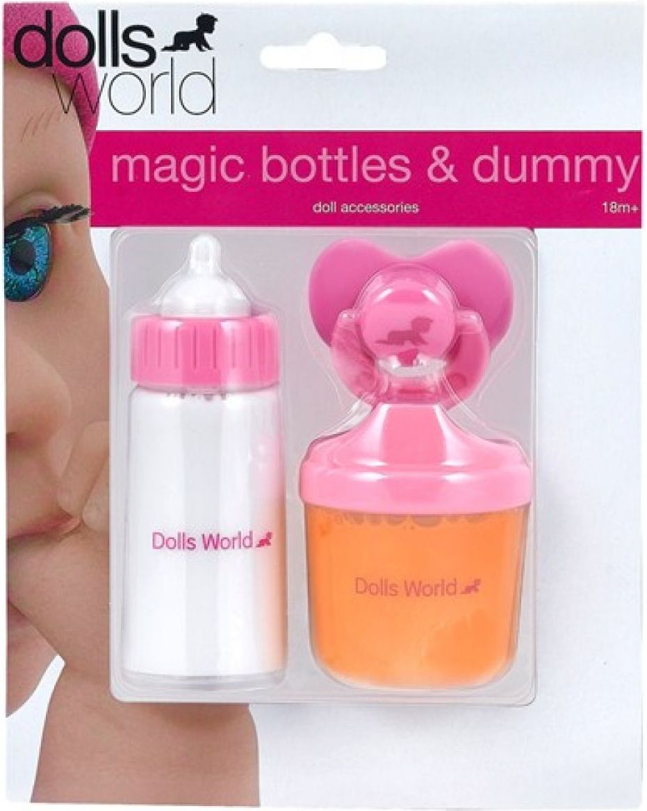 Dolls World - Sada - láhev mléka, láhev šťávy a dudlík - obrázek 1
