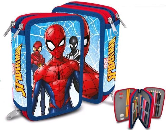CurePink Školní trojdílné pouzdro Marvel: Spiderman (12 x 20 x 6 cm) polyester - obrázek 1