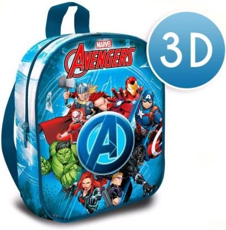 CurePink 3D dětský batoh Marvel|Avenger: Ikony (objem 7,2 litrů|24 x 30 x 10 cm) modrý polyester - obrázek 1