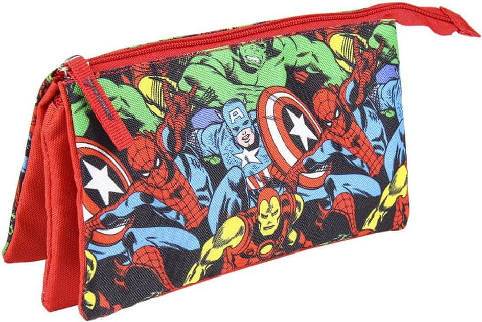 CurePink Trojitý penál na tužky Avengers: 3 kapsy (23 x 13 x 3 cm) polyester - obrázek 1