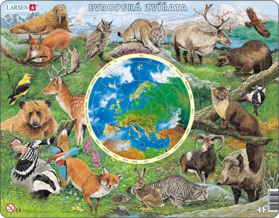 LARSEN Puzzle Evropská zvířata 90 dílků - obrázek 1