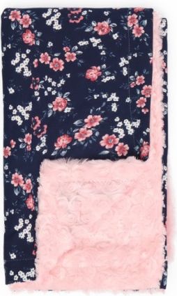 Mamatti Dětská oboustranná bavlněná deka s minky, Flowers - 75 x 90 cm, granát-růžová - obrázek 1