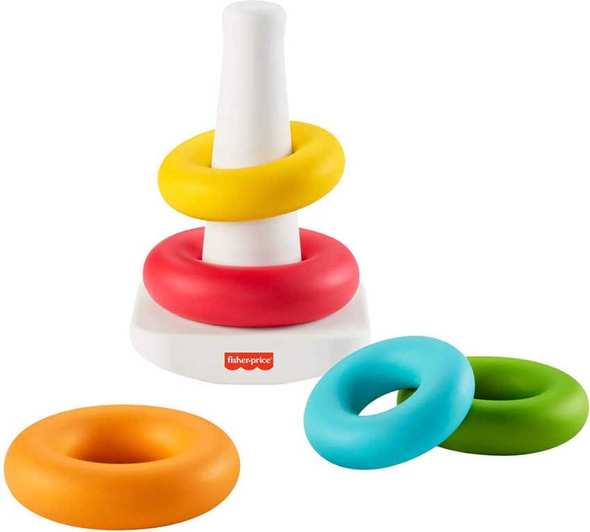 FISHER PRICE Baby herní set kostky vkládací + navlékací kroužky pyramida 2v1 - obrázek 5