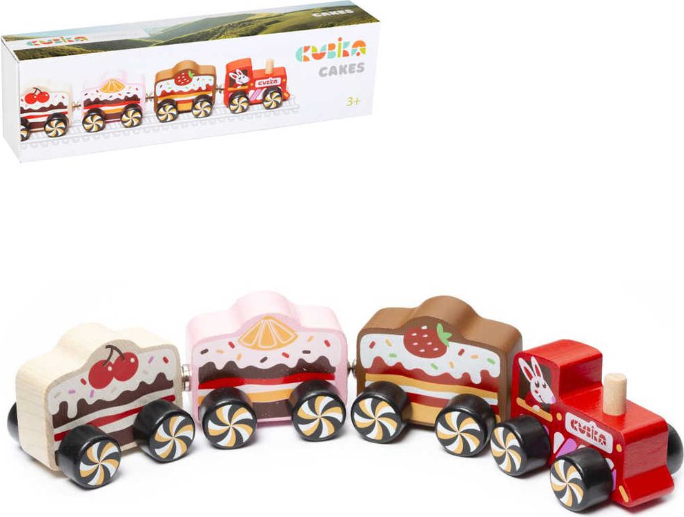 CUBIKA DŘEVO Magnetický vláček sladkosti set mašinka + 3 vagonky - obrázek 2
