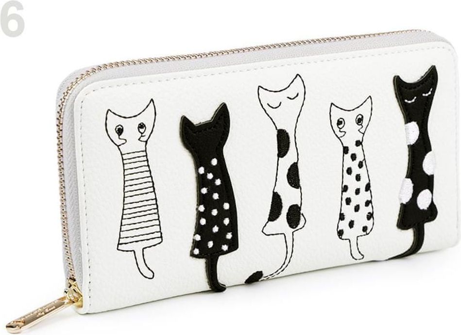 Kraftika 1ks bílá dámská peněženka kočky 10x19,5cm, peněženky - obrázek 1