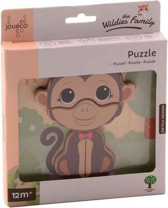 Dřevěné mini puzzle 12m+ Jouéco The Wildies Family Monkey 2020 - obrázek 1