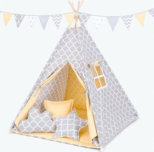 Stan pro děti teepee, týpí bez výbavy - maroko šedé  / žlutý - obrázek 1
