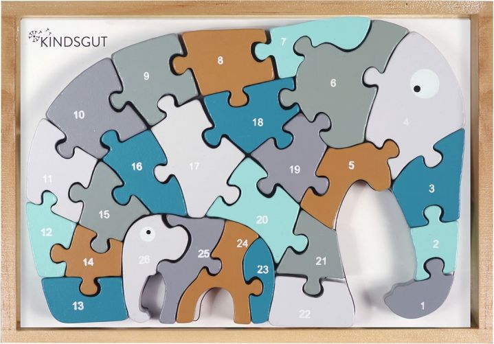 KINDSGUT Dřevěné puzzle s čísly Slon - obrázek 1