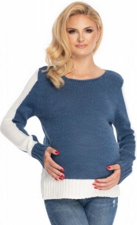 Be MaaMaa Těhotenský svetr - jeans/bílá - obrázek 1