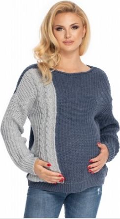 Be MaaMaa Těhotenský svetr, pletený vzor - jeans/šedá - obrázek 1